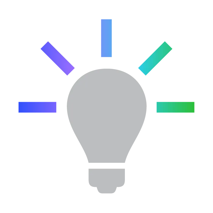 Illustration of a gray light bulb with colorful rays emanating from it, symbolizing ideas or creativity.