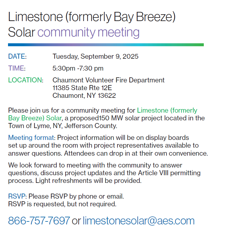 Limestone Solar Community Meeting Invitation
