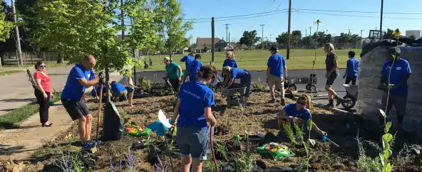 group of people planting trees