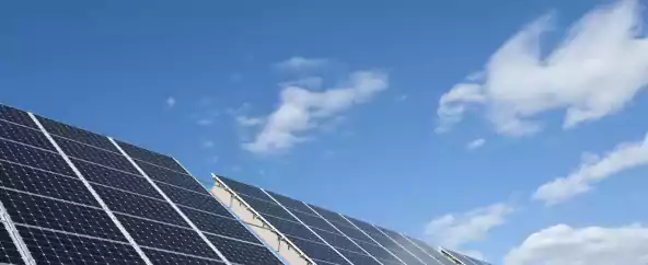 tech - solar panels close up with blue sky