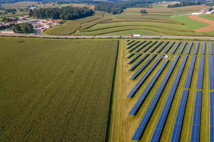 Keystone aerial from the side with a cornfield