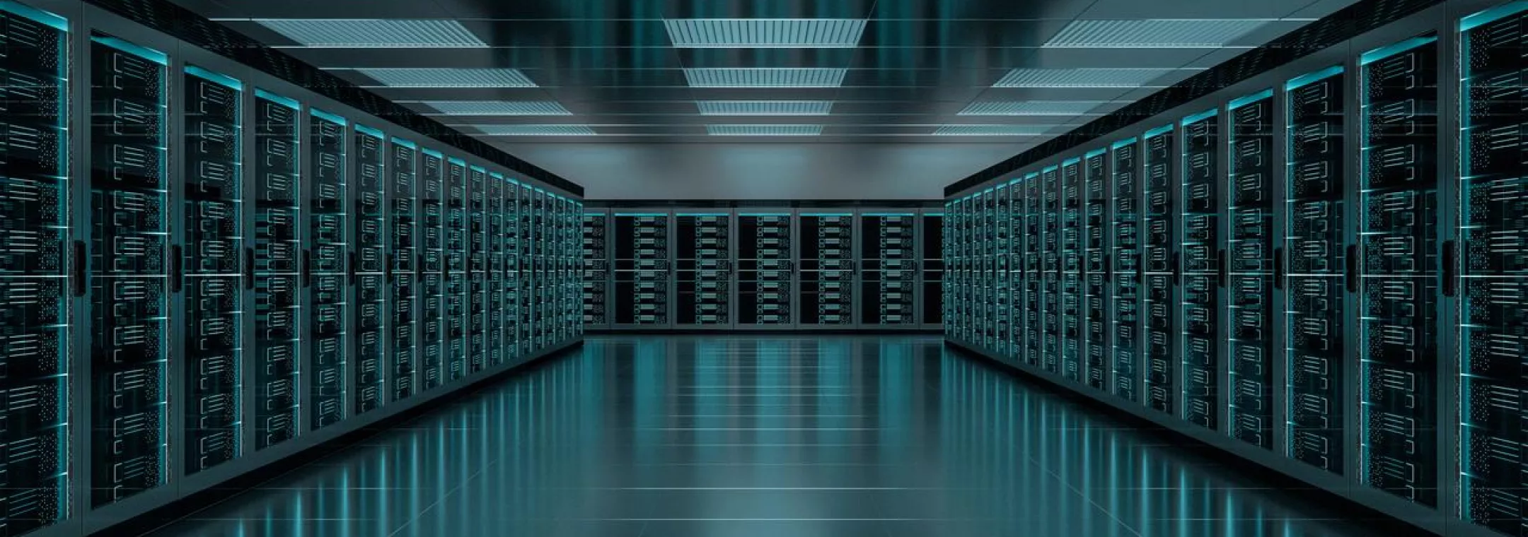 Dark server room data center storage interior