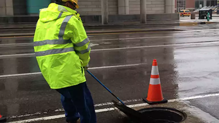 Worker with manhole