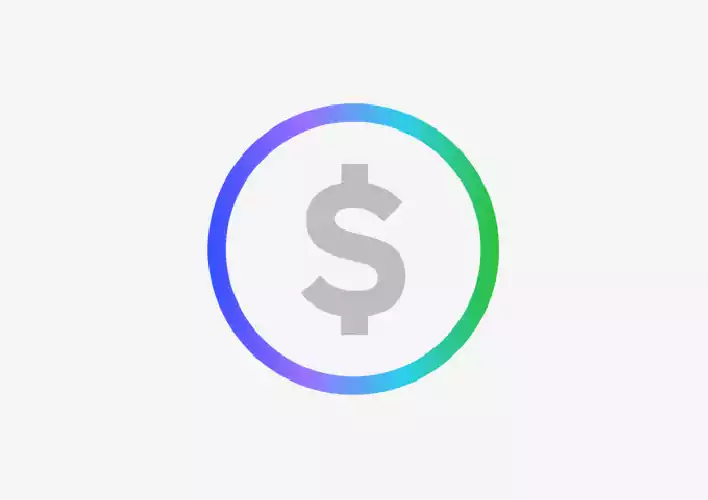 AES Icon for money: grey dollar sign surrounded by circle of AES colors