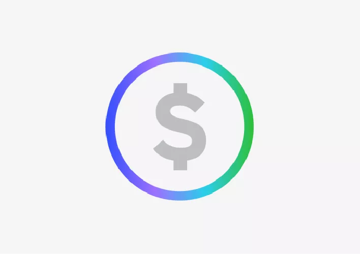 AES Icon for money: grey dollar sign surrounded by circle of AES colors