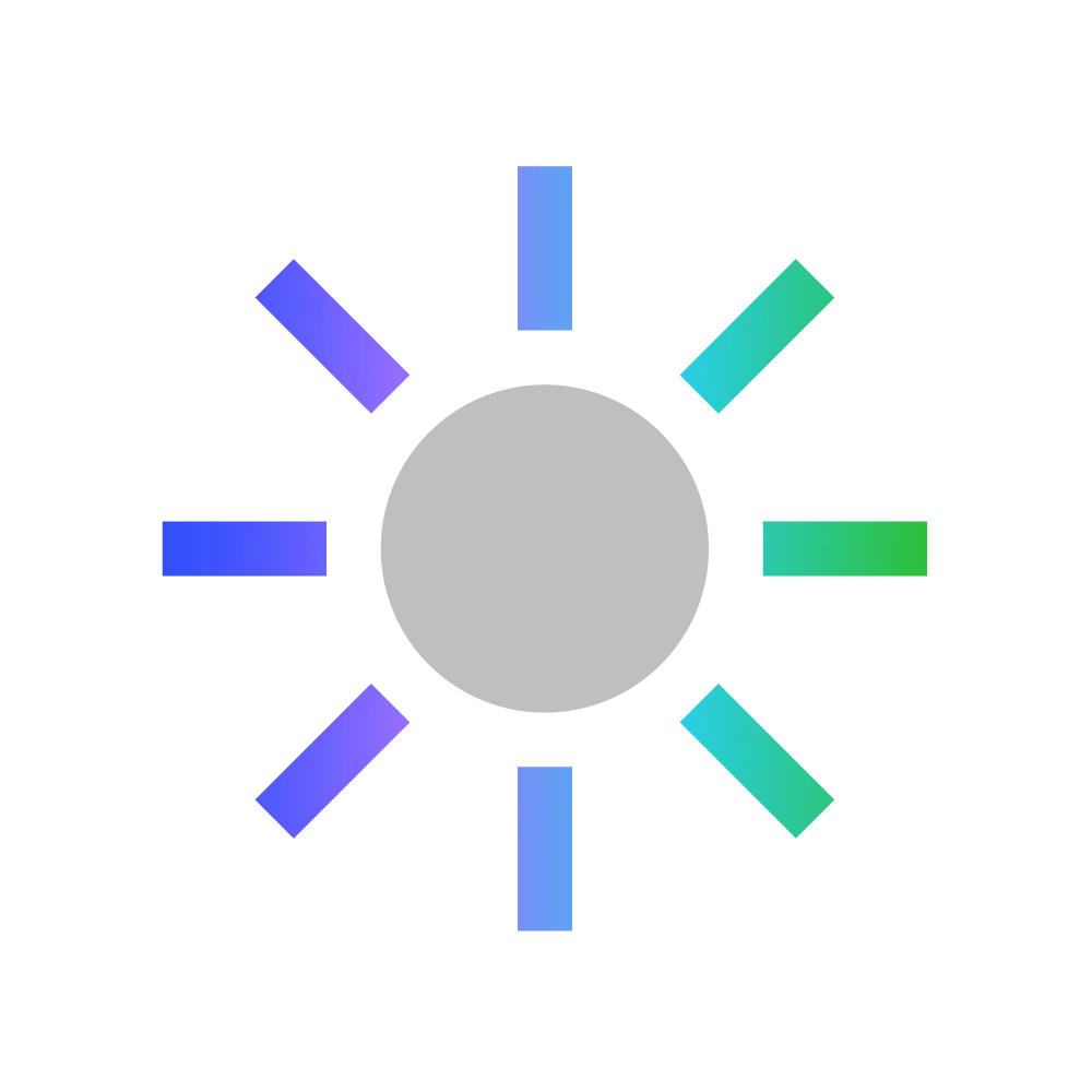 AES Icon for Solar: A digital illustration of a simple, stylized sun with alternating blue and green rays.