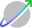 Gray circle with a diagonal gradient arrow from purple to green, pointing upwards.
