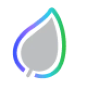 Gray leaf icon with a gradient outline transitioning from blue to green.