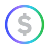 Gray dollar sign inside a gradient circle with blue and green hues.