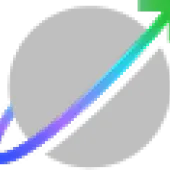 Gray circle with a diagonal gradient arrow from purple to green, pointing upwards.