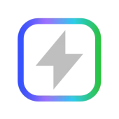 Icon of a gray lightning bolt inside a square with a gradient border from blue to green.
