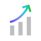 A bar chart with three ascending gray bars and a colorful upward arrow above them, symbolizing growth or increasing progress.