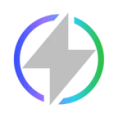 A gray lightning bolt inside a circular gradient ring transitioning from purple to green.
