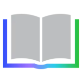 Icon of an open book with a gradient outline transitioning from blue to green.