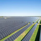 Solar facility with green grass