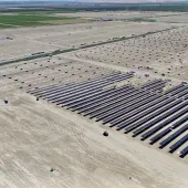 Overhead drone shot of solar panels