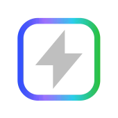 A gray lightning bolt icon inside a square with a gradient border from blue to green.