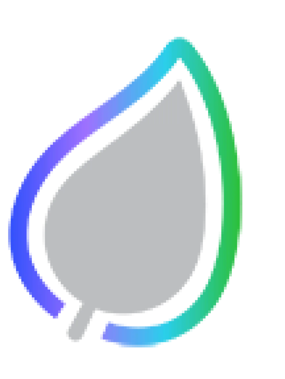Gray leaf icon with a gradient background of blue, purple, and green.