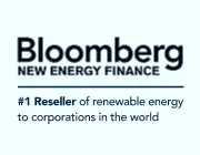 Bloomberg New Energy Finance logo with text '#1 Reseller of renewable energy to corporations in the world.'