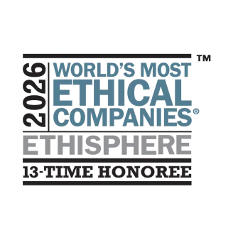 Logo for Ethisphere's 2026 World's Most Ethical Companies, indicating the company is a 13-time honoree.