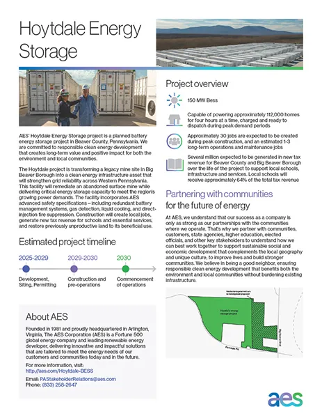 Hoytdale Energy Storage Fact Sheet Front Image
