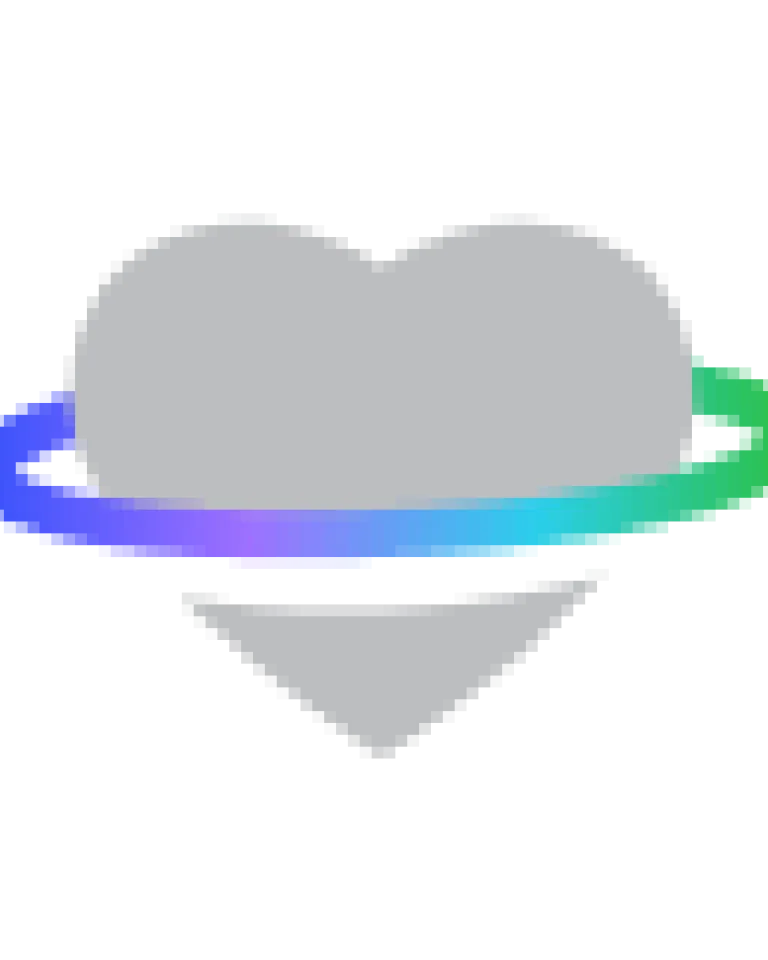 Gray heart with a colorful ring orbiting it, symbolizing love and unity.