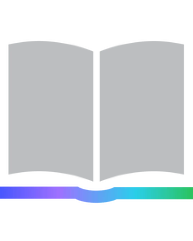 Icon of an open book with a gradient outline transitioning from blue to green.