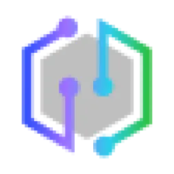 Hexagonal logo with purple and green gradient lines forming a circuit-like design.