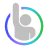 Gray hand with index finger pointing up, surrounded by a gradient circle.