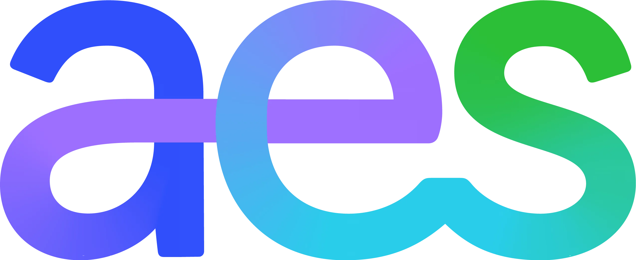 Colorful logo with lowercase letters 'aes' in blue, purple, and green gradient.