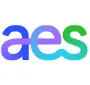 Colorful logo with the letters 'aes' in gradient shades of blue, purple, and green.