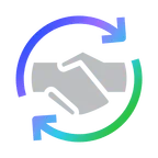 Illustration of two hands shaking surrounded by circular arrows, symbolizing partnership and collaboration.