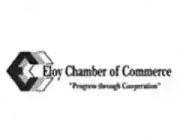 Logo of Eloy Chamber of Commerce featuring a stylized 'E' and 'C' design, with the text 'Eloy Chamber of Commerce' and the slogan 'Progress through Cooperation'.