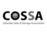 Logo of the Colorado Solar & Storage Association with the acronym COSSA, featuring a stylized sun in the letter O.