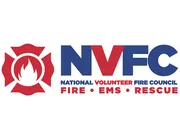 Logo of the National Volunteer Fire Council featuring a red fire emblem and bold blue letters 'NVFC' with the words Fire, EMS, Rescue underneath.